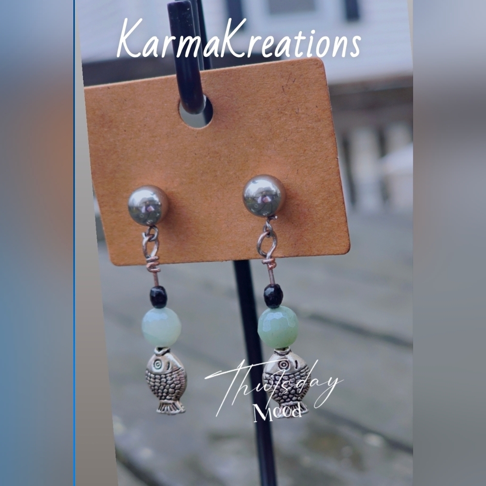 Amazonite Fish Dangle Earrings